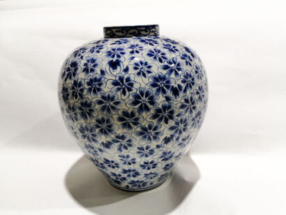 A Blue and White Floral Big Jar