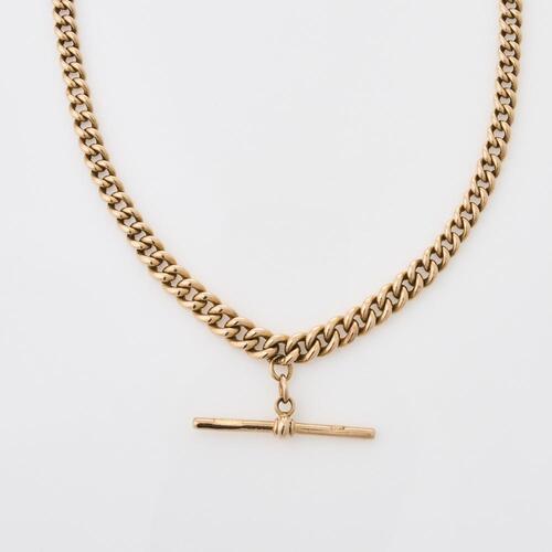 9ct Rose Gold, 42cm Curb Link Necklace with T bar.