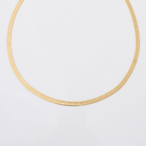 18ct Yellow Gold, 40cm Greek Key Flat Herringbone Necklace