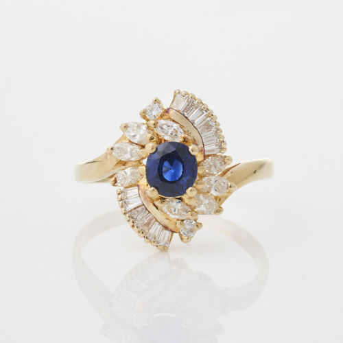 18ct Yellow Gold Modern .84ct Sapphire and Diamond Ring