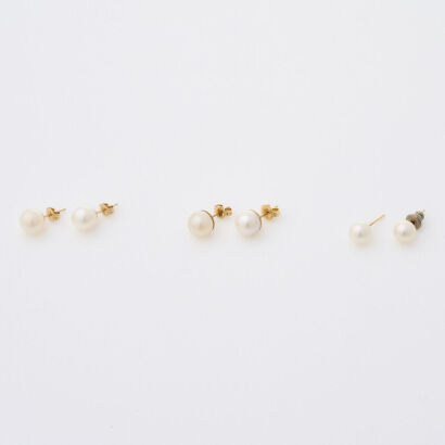 14ct Yellow Gold, Collection of 3 pairs of Pearl Stud Earrings