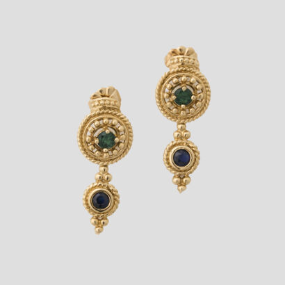 14ct Yellow Gold, Emerald and Sapphire Drop Earrings