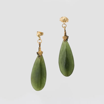 9ct Yellow Gold, Green Stone Drop Earrings