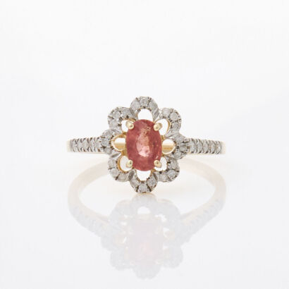 14ct Yellow Gold, Orange Sapphire and Diamond Ring