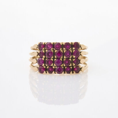 14ct Yellow Gold, Multi-band Synthetic Ruby Ring