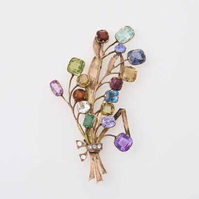 9ct Rose Gold, Multi Gemstone Floral Brooch