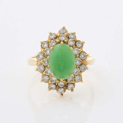 18ct Yellow Gold Jade and Diamond Ring