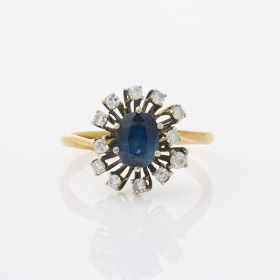 18ct White/Yellow Gold, .90ct Sapphire and Diamond Cluster Ring