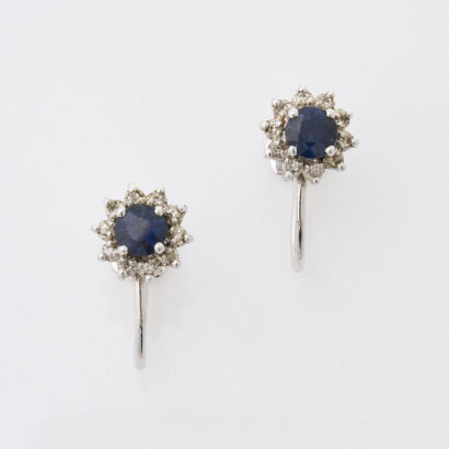 14ct White Gold, Sapphire & Diamond, Clip-on Earrings