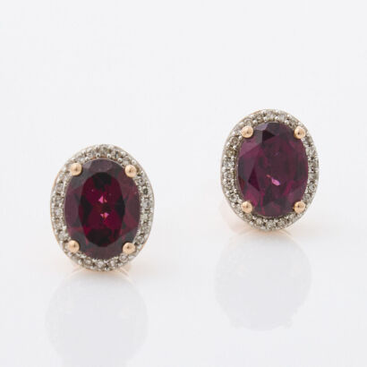 10ct Rose Gold, Garnet Stud Earrings