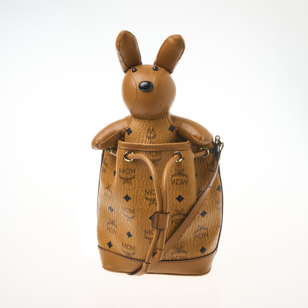 MCM Park Rabbit Visetos Cognac Drawstring Bag