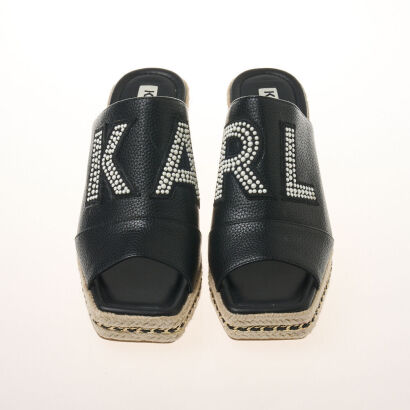 Karl Lagerfeld Cree Leather & Raffia Wedge Mules