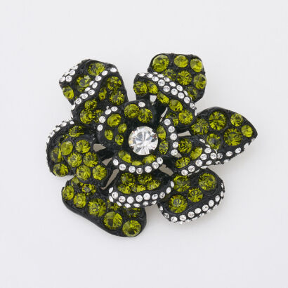 Sonia Rykiel Green Crystal Flower Brooch