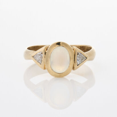 14ct Yellow Gold Moon Stone and Diamond Ring