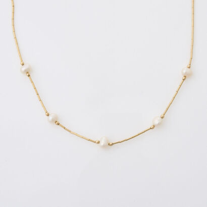 9ct Yellow Gold, 40cm Gold and Pearl Necklace