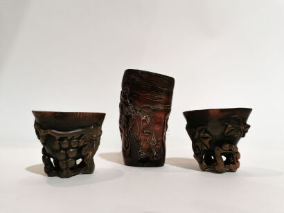 Three Chinese Horn Cups