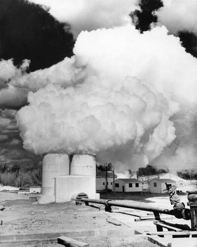 UNKNOWN PHOTOGRAPHER Geothermal Wairakei. Vertical twin silencers in action.