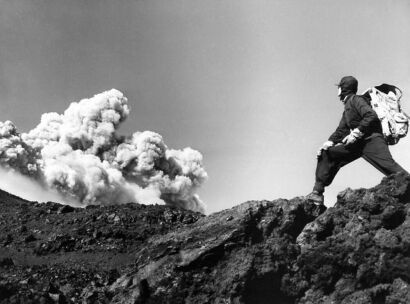 UNKNOWN PHOTOGRAPHER FOR NEW ZEALAND HERALD A climber on the new lava flow from Ngauruhoe's crater