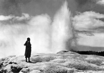 UNKNOWN PHOTOGRAPHER FOR NEW ZEALAND GOVERNMENT PUBLICITY Māori guide at Waikite Geyser, Rotorua, North Island, New Zealand