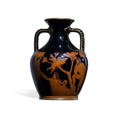 A Black Glazed Earthenware Portland-Style Vase