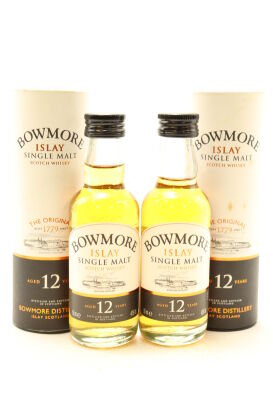 (2) Bowmore 12 Year Old Single Malt Scotch Whisky Miniature, 40% ABV, 50ml