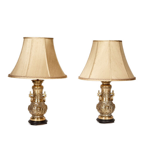 A Pair of Chinese Urn Table Lamps