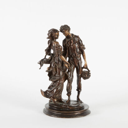 A Moreau Bronze Statue19th Century Patinated Bronze Sculpture Of Two Lovers