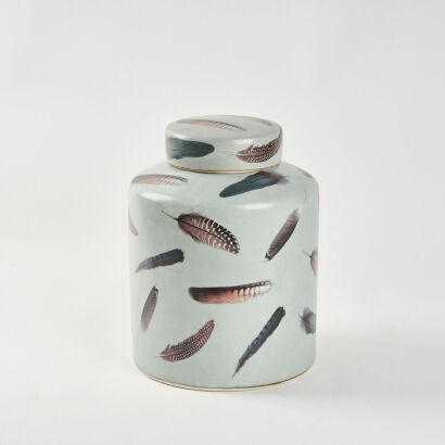 A Large Feather Design Ginger Jar