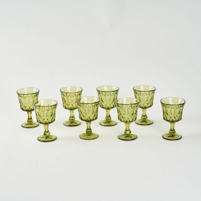 A Set Of Eight Vintage Green Noritake Wine Glasses C.1970s