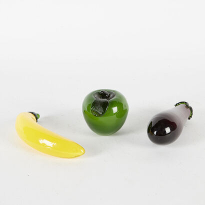 A Trio Of Vintage Art Glass Hand Blown Fruit