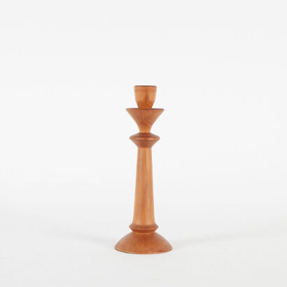 A Single Hand-Turned Wooden Candle Stick