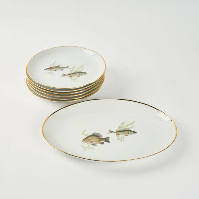 A Set Of Vintage Gold Rimmed Fish Plates