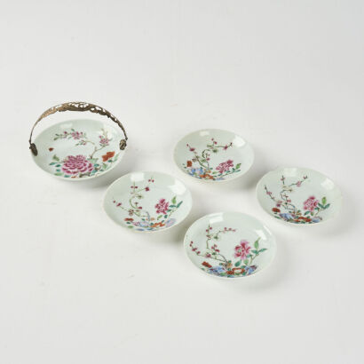 A Collection Of Five 18th Century Chinese Famile Rose Plates With Peony