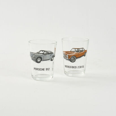 A Pair Of Porsche 912 And Mercedes 230SL Whiskey Glass