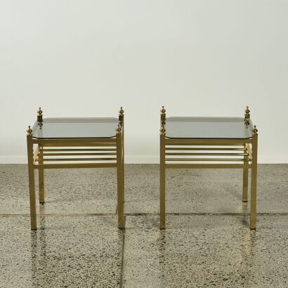 A Pair Of Brass And Smoked Glass Side Tables