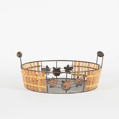 A Vintage Wire And Bamboo Fruit Basket