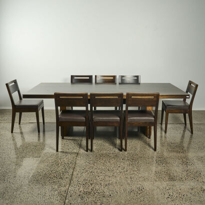 An Apartmento Solid Wood Table With Eight Leag’ Chairs