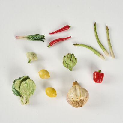 A Collection Of Intricate Miniature Ceramic Vegetables