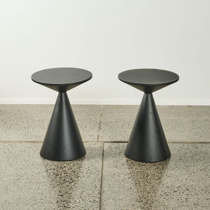 A Pair Of Black Metal Cone Tables