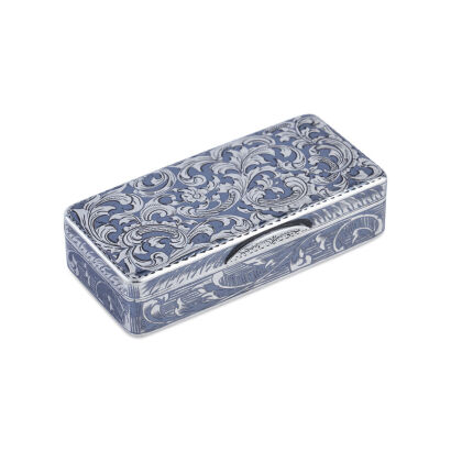 A 19th Century Russian Silver and Niello Floral Scroll Decorated Snuff Box