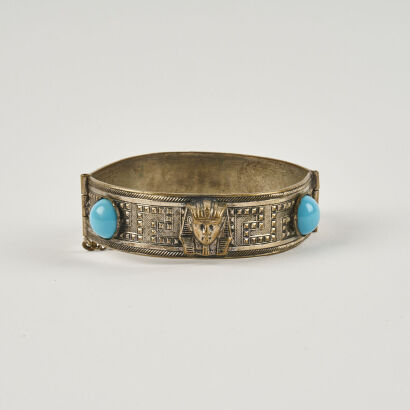 A Silver And Turquoise Metal Cuff