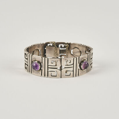 A Mexican Sterling Silver Vintage Cuff With Purple Stones