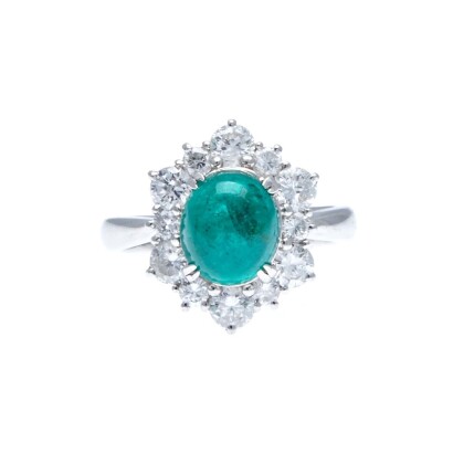 Platinum Emerald and Diamond Ring