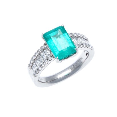 Platinum Emerald and Diamond Ring