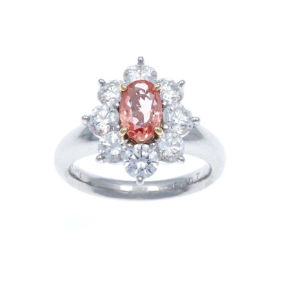 Platinum Padparadscha Sapphire and Diamond Ring