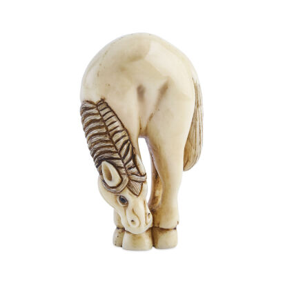 The Grazing Horse Ivory Carved Netsuke