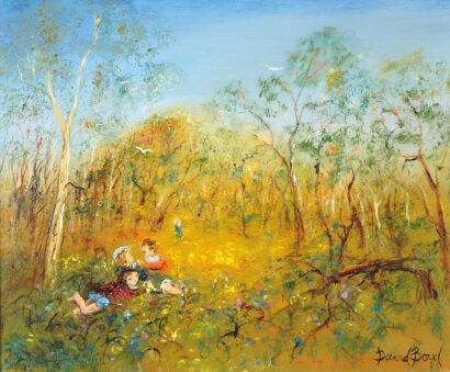 DAVID BOYD Children Playing Amongst the Wildflowers