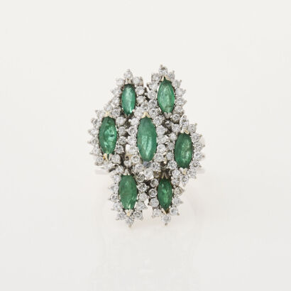 18ct White Gold, 1.40ct Emerald and 2.00ct Diamond Ring