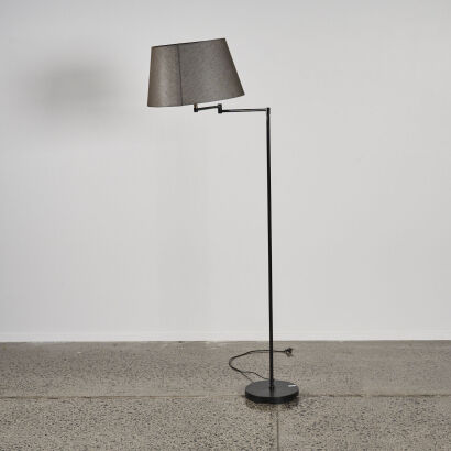 A Black Cantilever Floor Lamp With Grey Shade