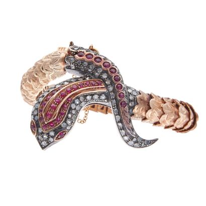 14ct Antique Ruby and Diamond Serpent Bracelet